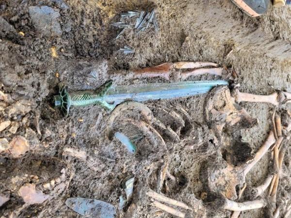 Ancient, well-preserved bronze sword found in Germany. Ancient, well-preserved bronze sword found in Germany.