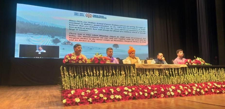 Defence Minister Rajnath Singh attending Security Conclave at Jammu University. Rajnath singh