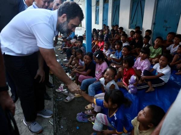 Rahul Gandhi at a relief camp in Manipur Rahul Gandhi