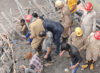 Two persons were rescued while another is still trapped under the debris after an under construction building collapsed in South Delhi's Dakshinpuri area on Thursday, the police said.