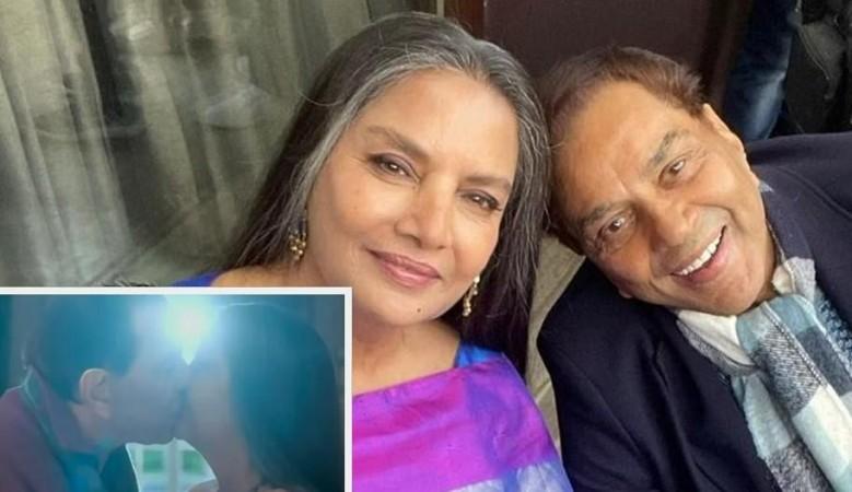Dharmendra, Shabana kiss Dharmendra, Shabana kiss