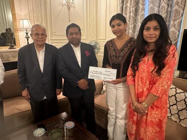 Tanishka presents funds to the Consul General of India in New York. Dr Varun Jeph, Deputy Consul General, was also present. Tanishka presents funds to the Consul General of India in New York