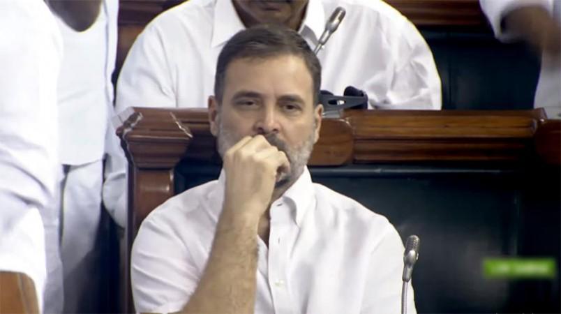 New Delhi : Congress MP Rahul Gandhi in the Lok Sabha during the Monsoon session of Parliament, in New Delhi on Monday, August 07, 2023. The Lok Sabha membership of Rahul Gandhi was restored on Monday, three days after the Supreme Court had stayed his conviction in a defamation case. (Photo:IANS/Sansad TV Grab) Rahul Gandhi