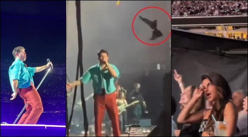 Nick reacts after someone hurls bra at him during show, fans call
