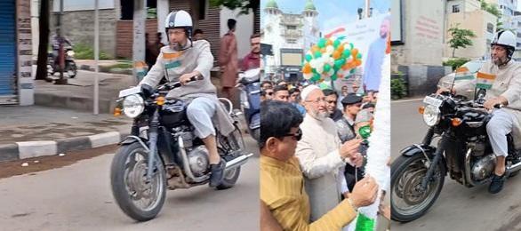 Asaduddin Owaisi vrooms on bike in Hyderabad Asaduddin Owaisi