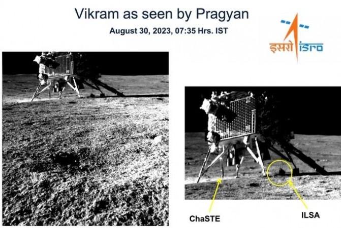 India's moon rover Pragyan takes snaps of moon lander Vikram