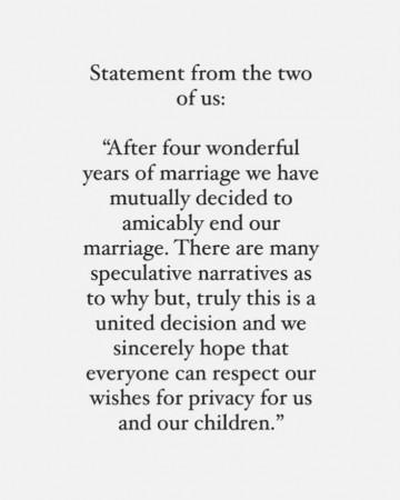 Statemnet from Joe jonas and Sophie turner