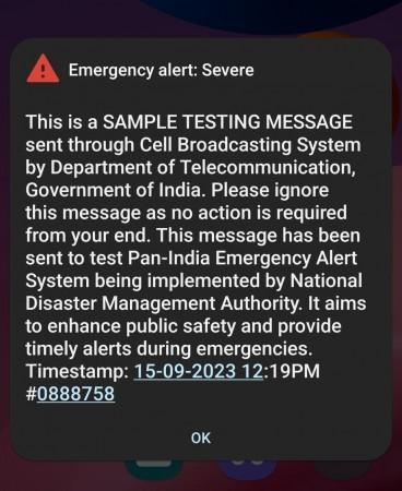 Govt again tests 'emergency alert system', sends sample message to several users