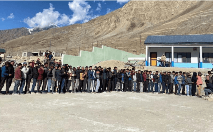 Voters standing in queues to cast their votes for Kargil Council elections Kargil elections