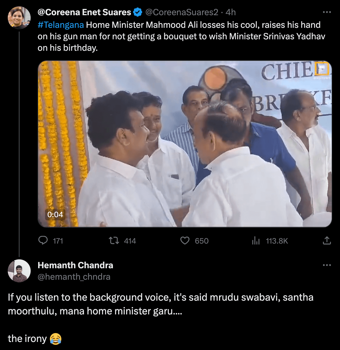 Telangana Home Minister Mahmood Ali faces flak on social media