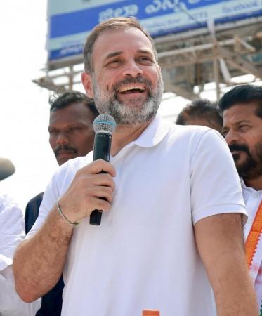 Jagtial: Congress Leader Rahul Gandhi Waves To Supporters During A Public Rally Jagtial: Congress Leader Rahul Gandhi Waves To Supporters During A Public Rally