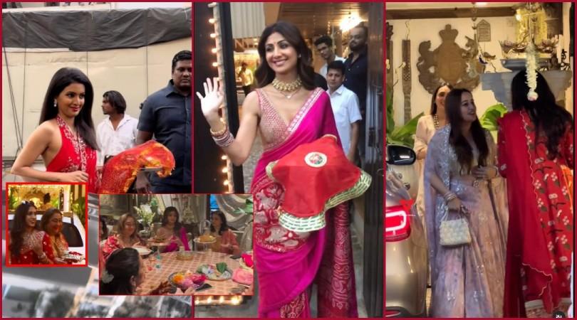 Shilpa shetty Mira Rajput at sunita Kapoor's house for karwa chauth celerations