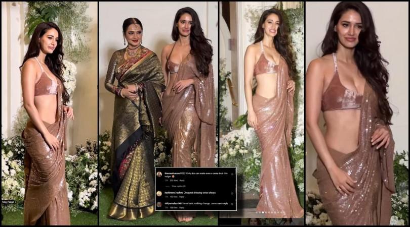 Vulgar, cheap, inappropriate': Disha Patani looks sensuous in saree, opts  for plunging neckline bralette; netizens say 'learn from Rekha' - IBTimes  India