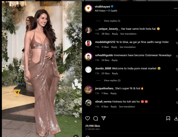 Vulgar, cheap, inappropriate': Disha Patani looks sensuous in saree, opts  for plunging neckline bralette; netizens say 'learn from Rekha' - IBTimes  India