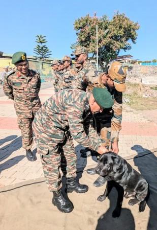 Northern Army Commendation Card by Lt Gen Upendra Dwivedi awarding Army dog Domino at Kalakote Army Dog