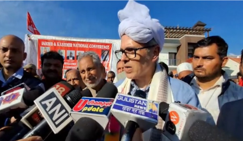 Omar Abdullah interacting with media persons at Udhampur in J&K Omar Abdullah