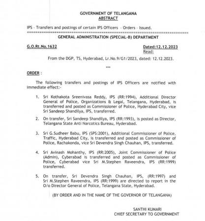 Hyderabad, Cyberabad, Rachakonda police commissioners transferred Hyderabad, Cyberabad, Rachakonda police commissioners transferred