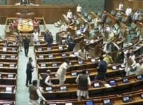 Two Protesters Carrying Colour Smoke Flare Detained Outside Parliament