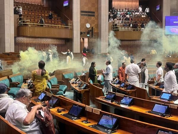 Two Protesters Carrying Colour Smoke Flare Detained Outside Parliament Two Protesters Carrying Colour Smoke Flare Detained Outside Parliament