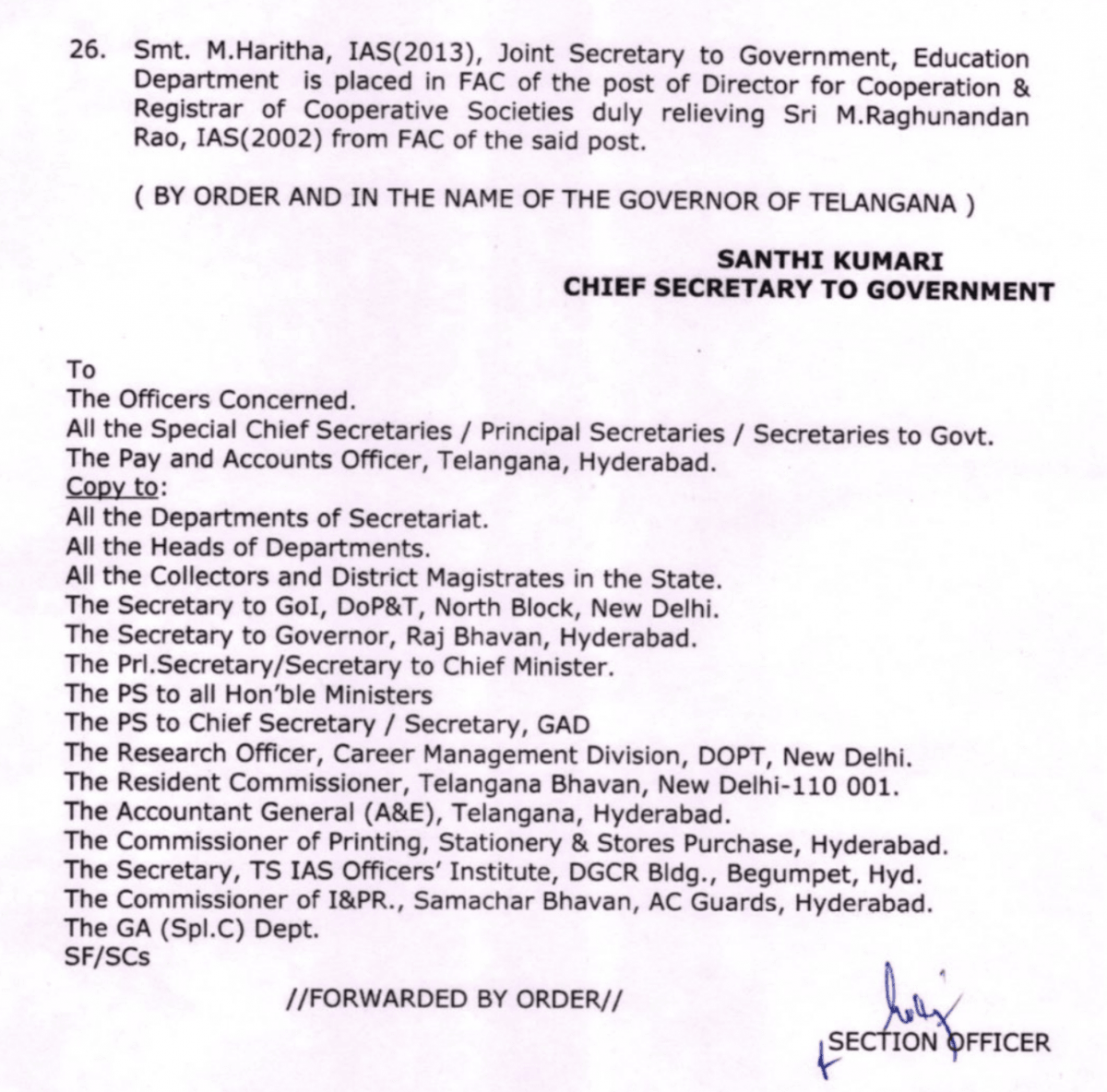 Major bureaucratic reshuffle in Telangana; 26 IAS officers transferred [details inside]