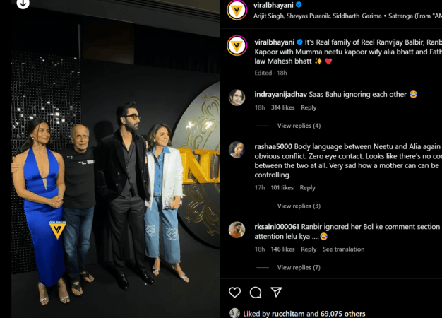 Ranbir Kapoor poses with Alia Bhatt, Neetu Kapoor, Mahesh Bhatt at Animal success party comments