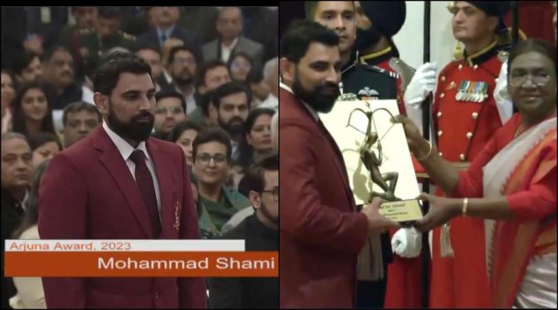 Mohammed Shami received the Arjuna Award from President Droupadi Murmu at the National Sports Awards