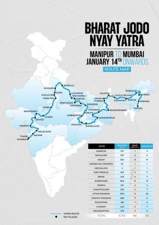 Bharat Jodo Nyay Yatra route map Bharat Jodo Nyay Yatra