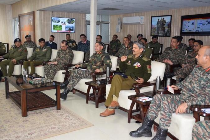 Top officers of the Army, J&K Police and security forces during a meeting High level security meeting