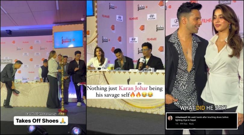 Karan Johar, Janhvi Kapoor and Varun Dhawan at press conference Instagram Karan Johar, Janhvi Kapoor and Varun Dhawan. at Filmfare PC