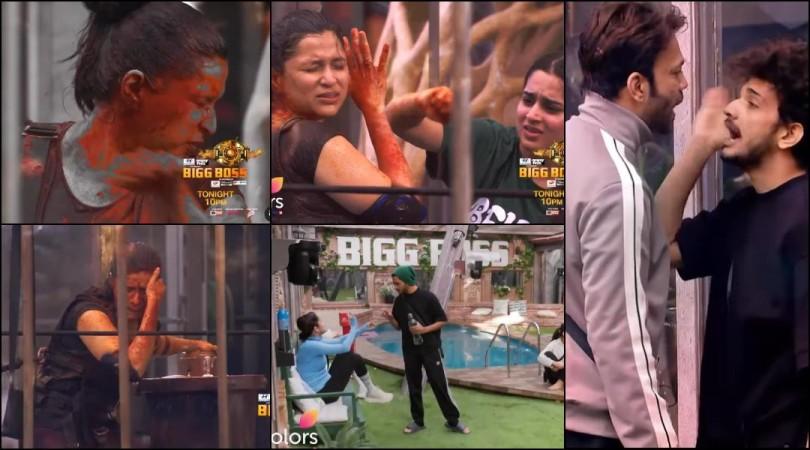 Ayesha Khan applies red chilli powder on Mannara Chopra's face