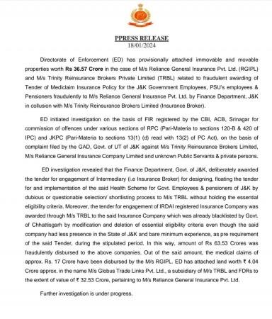 ED's crackdown: Rs 36 crore assets seized in J&K insurance fraud [details]