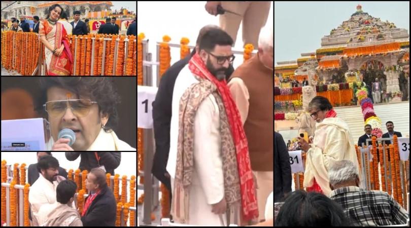 Big B, Abhishek Bachchan, Kangana, Sonu Nigam sings Ram Siya Ram Ram temple consecration LIVE: Big B, Abhishek Bachchan, Kangana in mandir premise; Jackie Shroff tells paps to remove their shoes