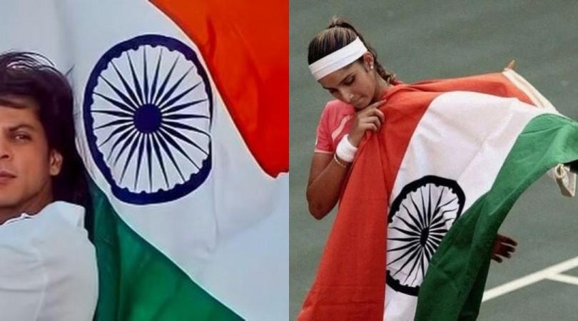 Shah Rukh Khan with National Flag [left], Sania Mirza [Right]