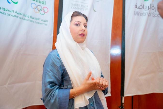 Nouf Al-Marwai, the head of the Saudi Yoga Committee, expressed gratitude to Al-Wahda Club for hosting the championship Nouf Al-Marwai, the head of the Saudi Yoga Committee, expressed gratitude to Al-Wahda Club for hosting the championship