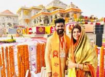 Cricketer Ravindra Jadeja And MLA Rivaba Jadeja At The Shri Ram Janmabhoomi Temple During The Consecration Ceremony