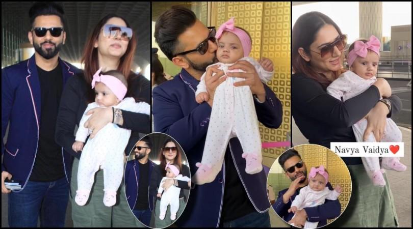 Rahul Vaidya -Disha Parmar reveal their daughter Navya Vaidya's face at Mumbai airport Rahul Vaidya -Disha Parmar reveal their daughter Navya Vaidya's face at Mumbai airport