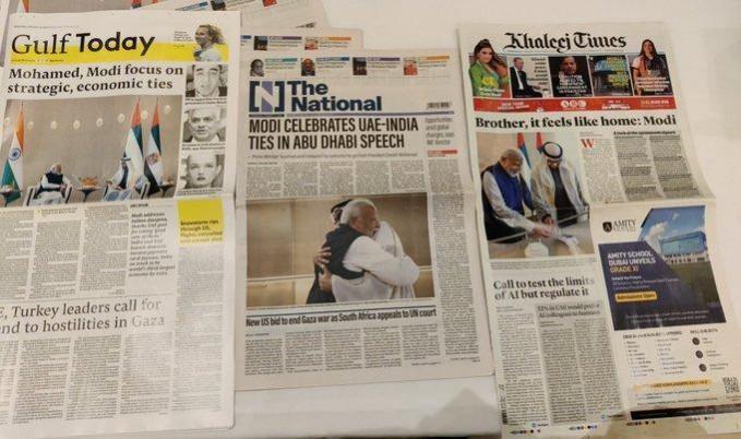 PM Modi's UAE visit is a milestone in Indo-UAE relations; gets grand coverage in Gulf PM Modi's UAE visit is a milestone in Indo-UAE relations; gets grand coverage in Gulf