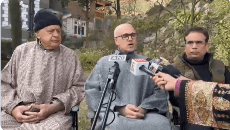 Omar Abdullah interacting with media persons at Srinagar Omar Abdullah
