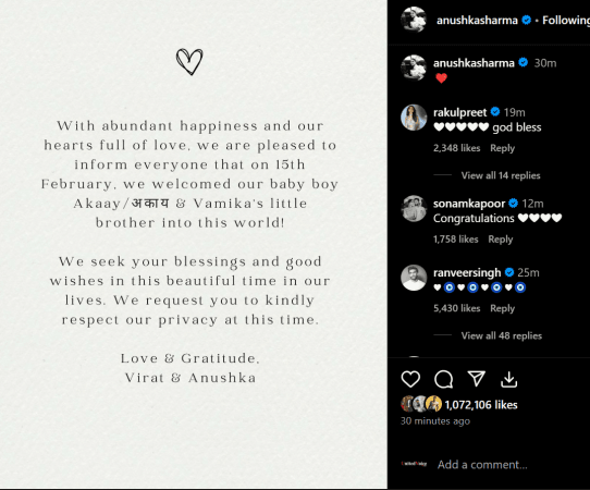 Virat Kohli, Anushka Sharma blessed with baby boy, name him 'Akaay' Virat Kohli, Anushka Sharma blessed with baby boy, name him 'Akaay'