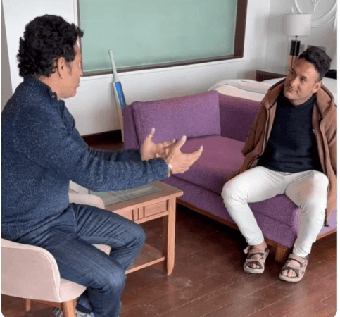 Sachin Tendulkar with Amir Lone