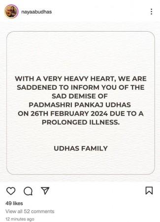 Ghazal maestro Pankaj Udhas passes away at 72 after prolonged Illness; Sonu Nigam offers heartfelt tribute Ghazal maestro Pankaj Udhas passes away at 72 after prolonged Illness; Sonu Nigam offers heartfelt tribute