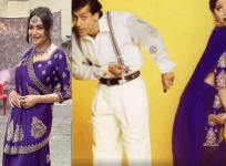Madhuri Dixit purple saree iconic look