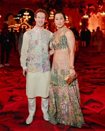 Meta CEO Mark Zuckerberg and his wife Priscilla Chan also graced the night in beige and green-toned ethnic attire. Meta CEO Mark Zuckerberg and his wife Priscilla Chan also graced the night in beige and green-toned ethnic attire.