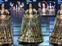 Bold and beautiful: Divya Khossla oozes oomph in deep-cut blue bralette lehenga; sets the LFW ramp ablaze with her graceful walk