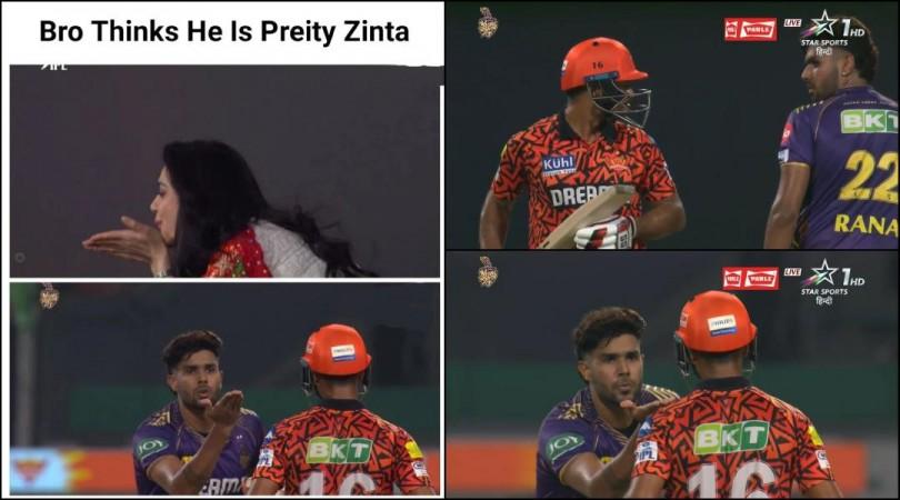 KKR Pacer Harshit Rana Gives flying kisses To Mayank Agarwal After Wicket; fans say, he thinks he is Preity Zinta KKR Pacer Harshit Rana Gives flying kisses To Mayank Agarwal After Wicket; fans say, he thinks he is Preity Zinta