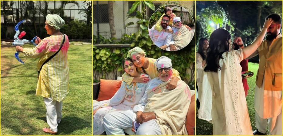 Bachchan's Ki Holi! Jovial Jaya plays with pichkari; Big B, Abhishek smeared in colours  sans Aishwarya and Aaradhya [Reactions]