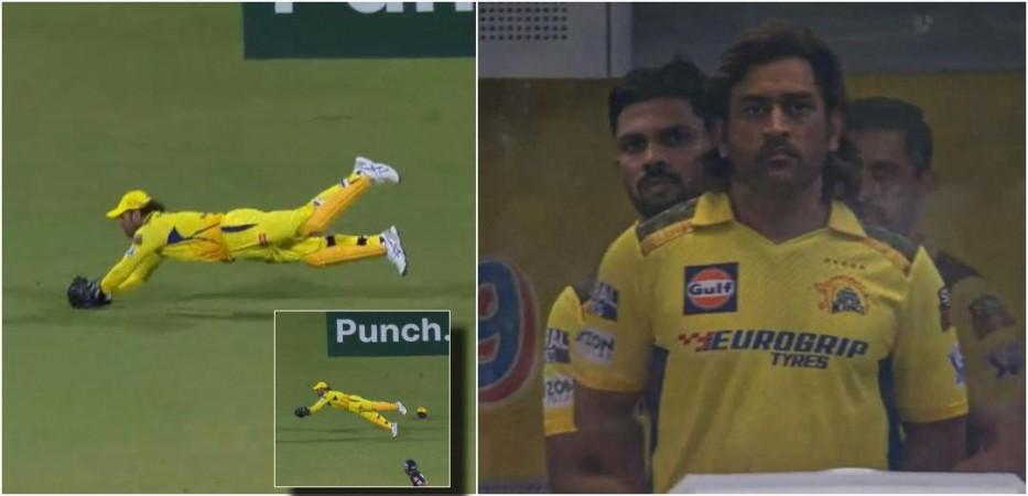 MS Dhoni's dives to pick up the catch during CSK vs GT; fans laud his fitness MS Dhoni's dives to pick up the catch during CSK vs GT; fans laud his fitness