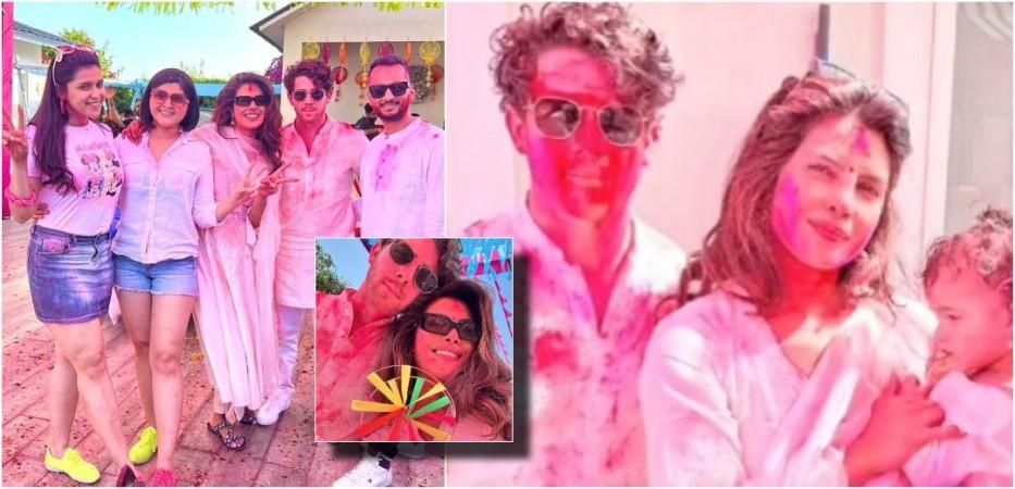 Priyanka, Nick, Malti play Holi; dance to beats of dhol with Mannara Chopra in Noida [reactions]