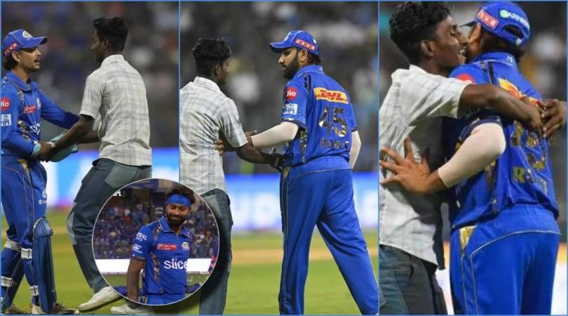 Hardik Pandya booed again; fan breaches security and hugs Rohit Sharma, Ishan Kishen amid MI vs RR match at Wankhede Hardik Pandya booed again; fan breaches security and hugs Rohit Sharma, Ishan Kishen amid MI vs RR match at Wankhede