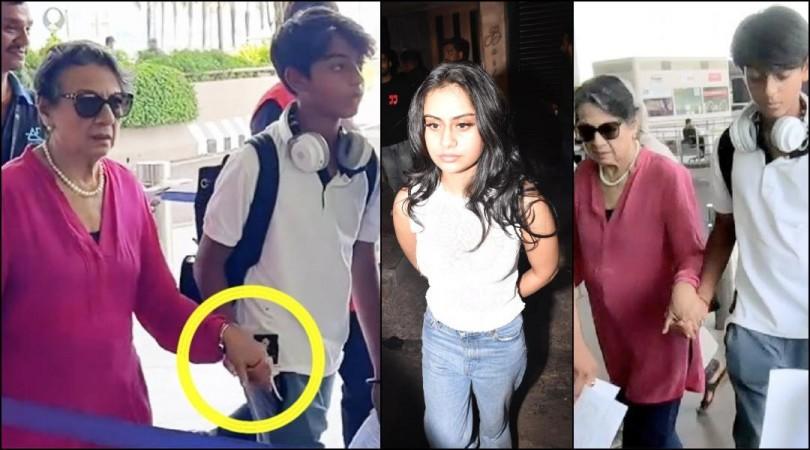 Ajay Devgn -Kajol's son Yug holds Nani Tanuja's hands at Mumbai airport